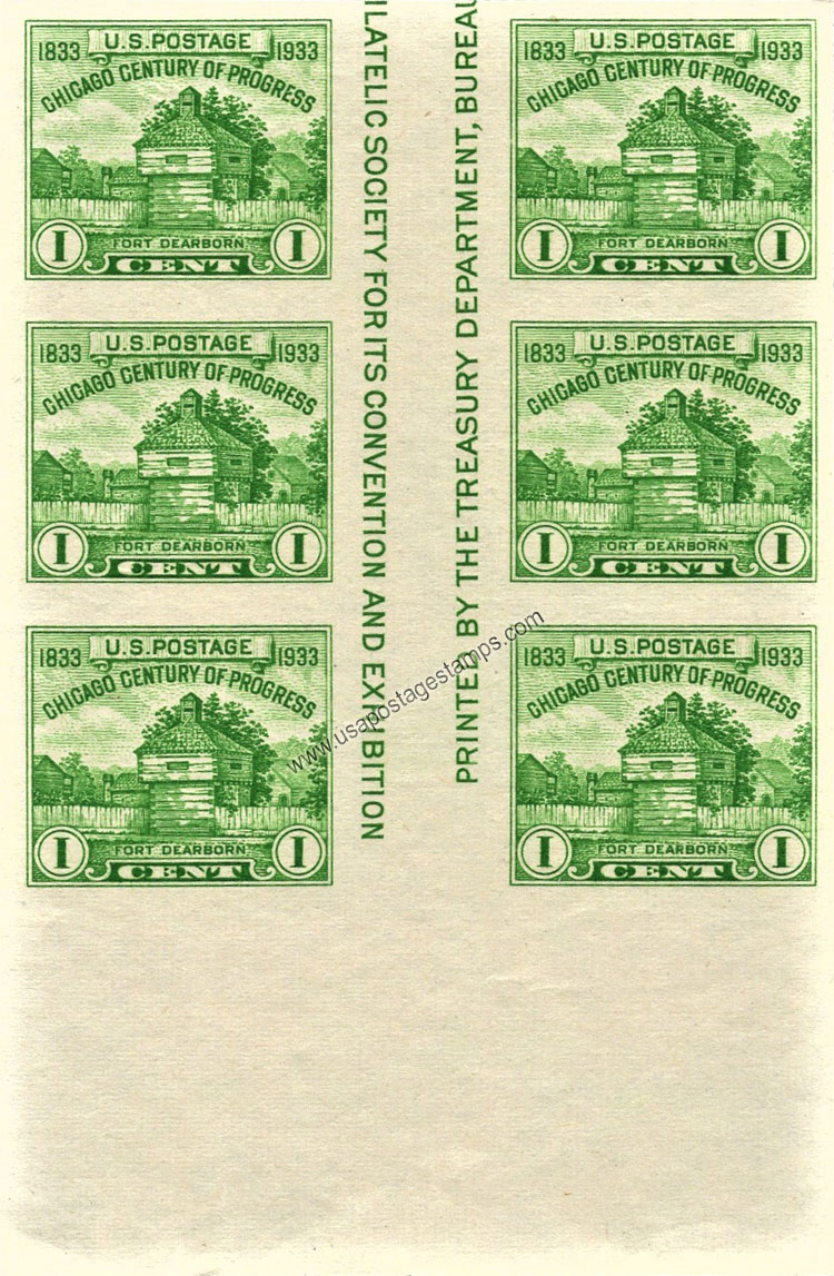 US 1935 Chicago Century of Progress 'Fort Dearborn' Imperf. 1c.x25 Scott. 766 S/S details
