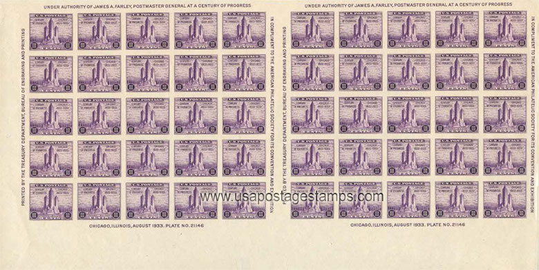 US 1935 Chicago Century of Progress 'Federal Building' Imperf. 3c.x25 Scott. 767 S/S