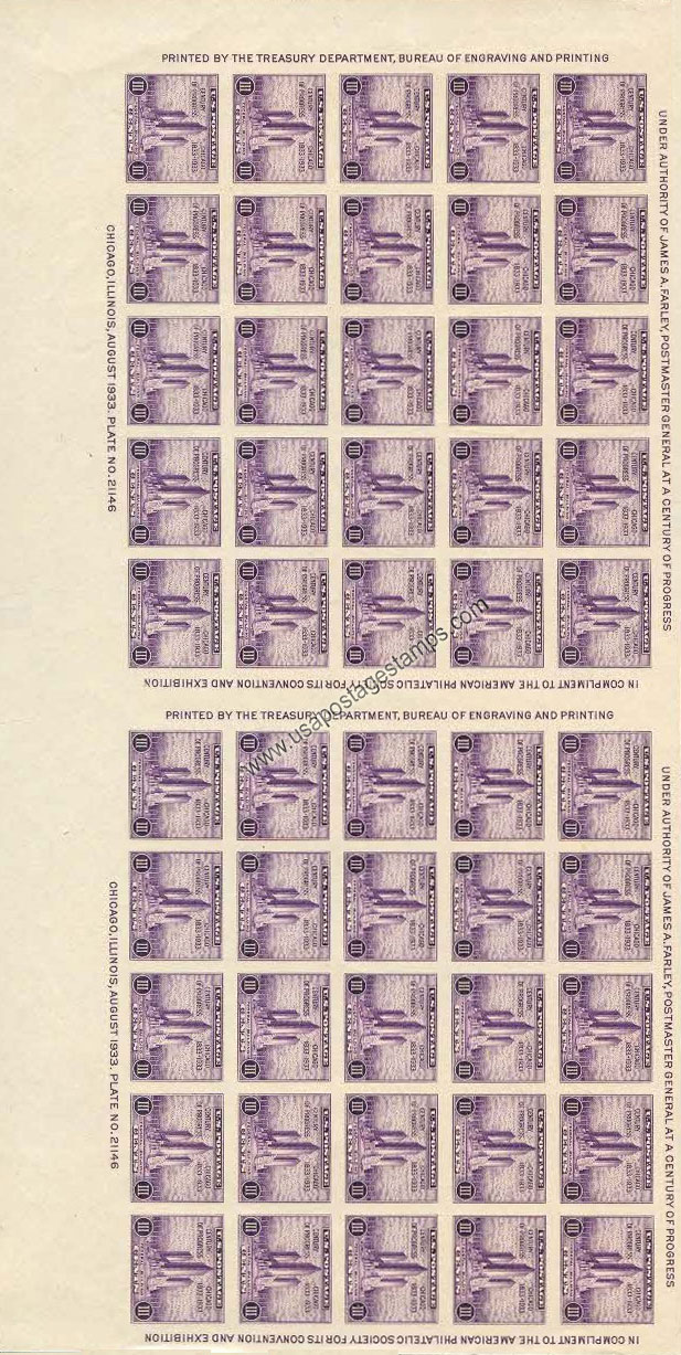 US 1935 Chicago Century of Progress 'Federal Building' Imperf. 3c.x25 Scott. 767 S/S details