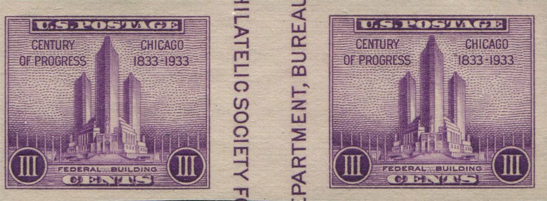 US 1935 Chicago Century of Progress 'Federal Building' Imperf. 3c. Scott. 767a