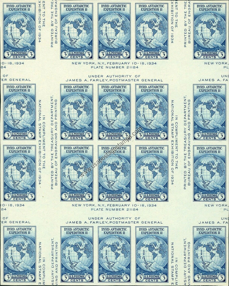 US 1935 National Stamp Exhibition ; Byrd Antartic Expedition II Imperf. 3c.x6 Scott. 768 S/S