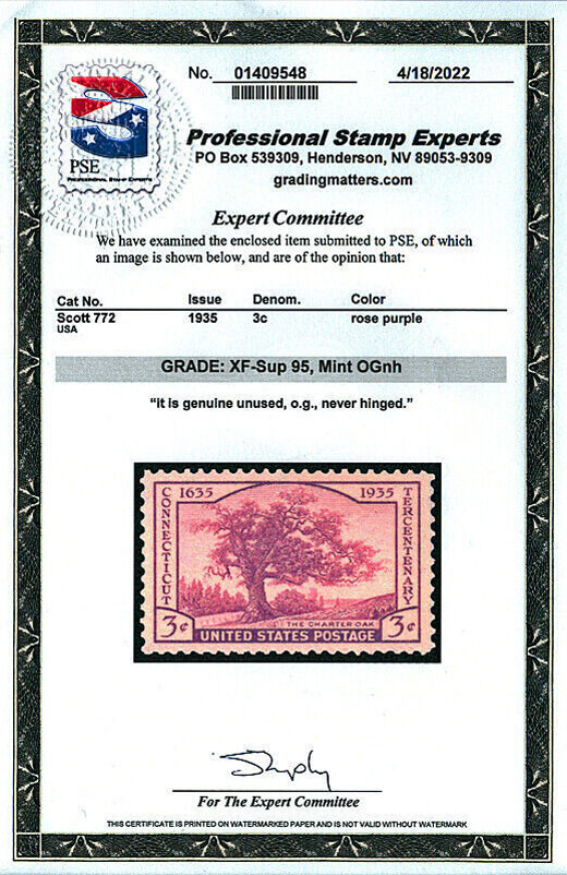 US 1935 Connecticut Tercentenary 'The Charter Oak' 3c. Scott. 772 details