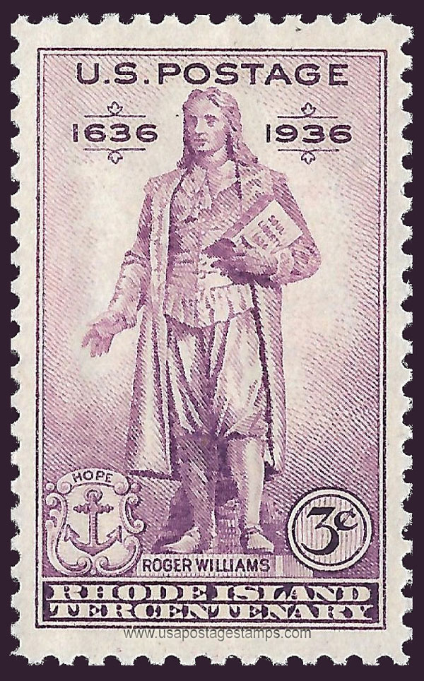 US 1936 Rhode Island Tercentenary 'Roger Williams' 3c. Scott. 777
