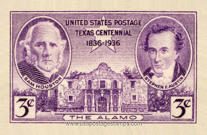 US 1936 Third International Philatelic Exhibition 'The Alamo' 3c. Scott. 778d