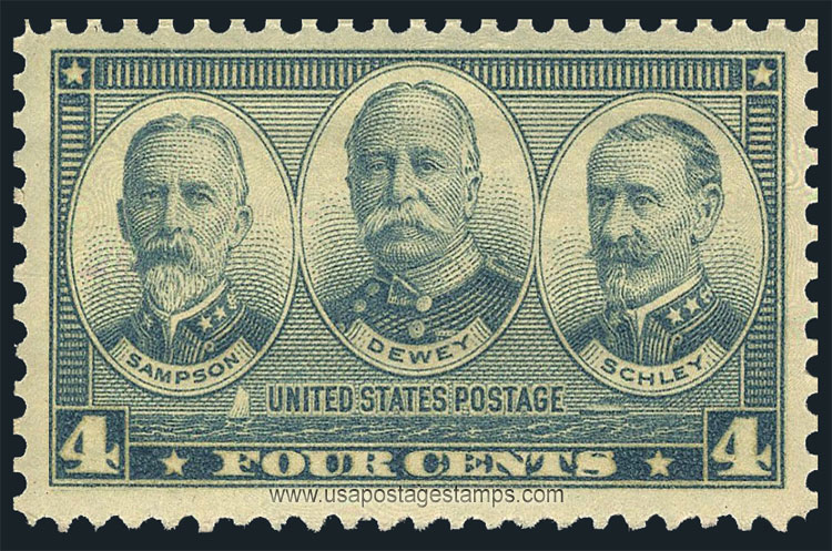 US 1937 Navy Issue ; Admirals Sampson, Dewey and Schley 4c. Scott. 793