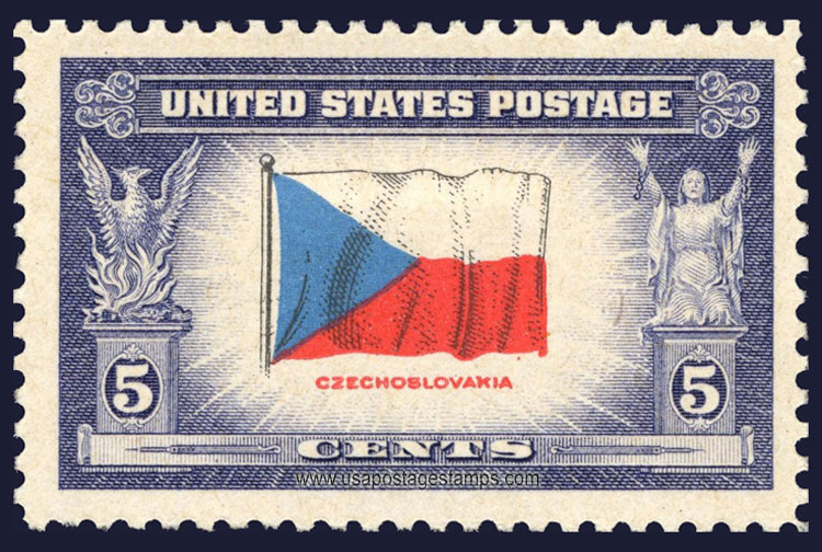US 1943 Overrun Countries 'Flag of Czechoslovakia' 5c. Scott. 910