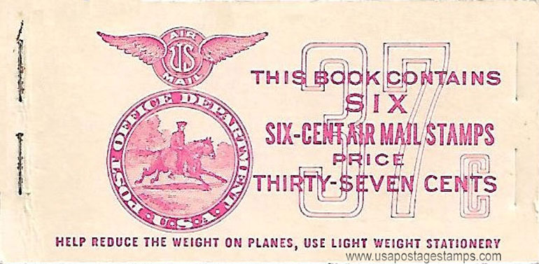 US 1943 Twin Motored Transport Plane Airmail Booklet 37c. Scott. BKC2