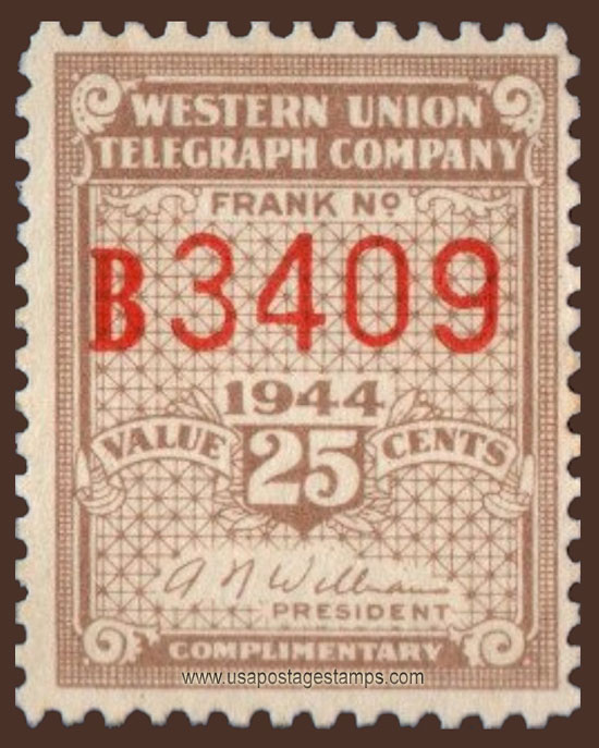 US 1944 Western Union Telegraph Company 'Frank' 25c. Scott. 16T111