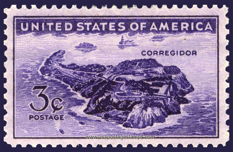 US 1944 Aerial View of Corregidor, Manilla Bay, Philippines 3c. Scott. 925