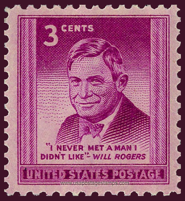 US 1948 Humorist William Penn Adair Rogers (1879-1935) 3c. Scott. 975
