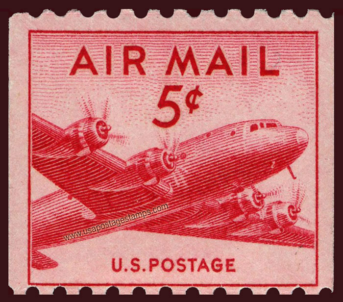 US 1948 'Airmail' DC-4 Skymaster Plane Coil 5c. Scott. C37