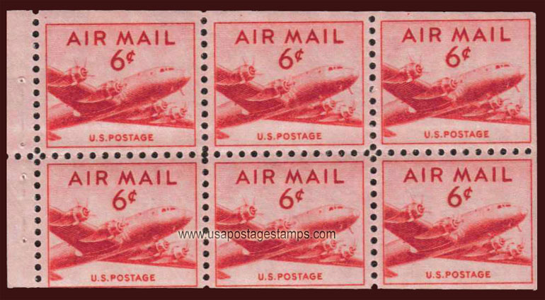 US 1949 'Airmail' DC-4 Skymaster 6c.x2 Booklet Pane Scott. C39a