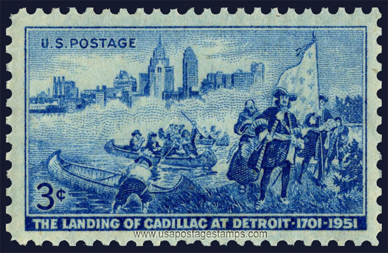 US 1951 The Landing of Cadillac at Detroit 3c. Scott. 1000