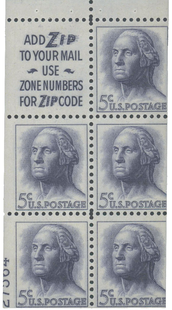US 1962 George Washington ; Booklet 5c.x20 Scott. BK115 details