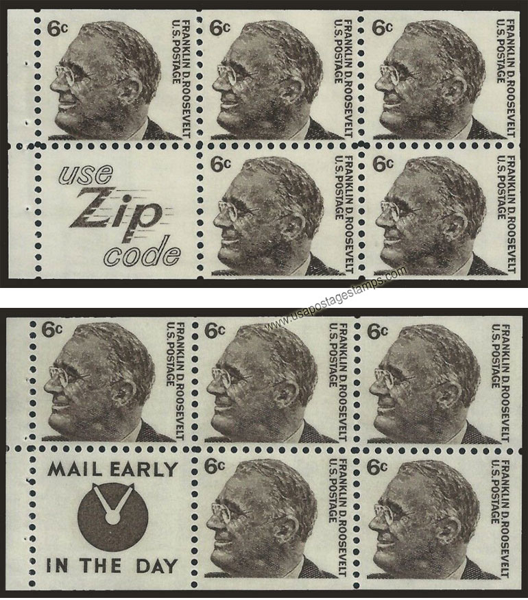 US 1966 Franklin Delano Roosevelt ; Booklet Pane 6c.x5 Scott. 1284c