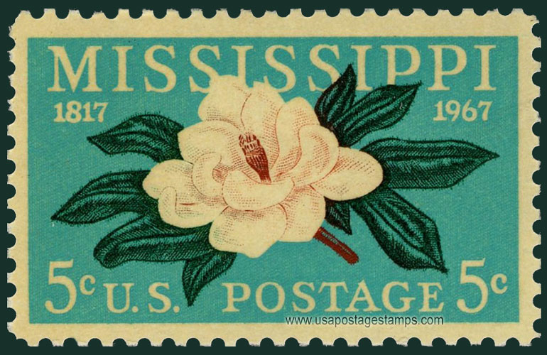 US 1967 150 Years of Mississippi Statehood, Magnolia Flower 5c. Scott. 1337