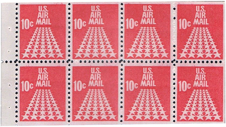 US 1968 'Airmail' 50-Star Runway ; Booklet Pane 10c.x8 Scott. C72b