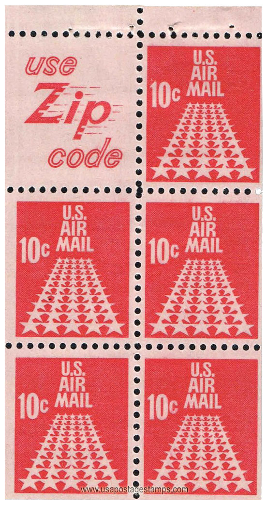 US 1968 'Airmail' 50-Star Runway ; Booklet Pane 10c.x5 Scott. C72c