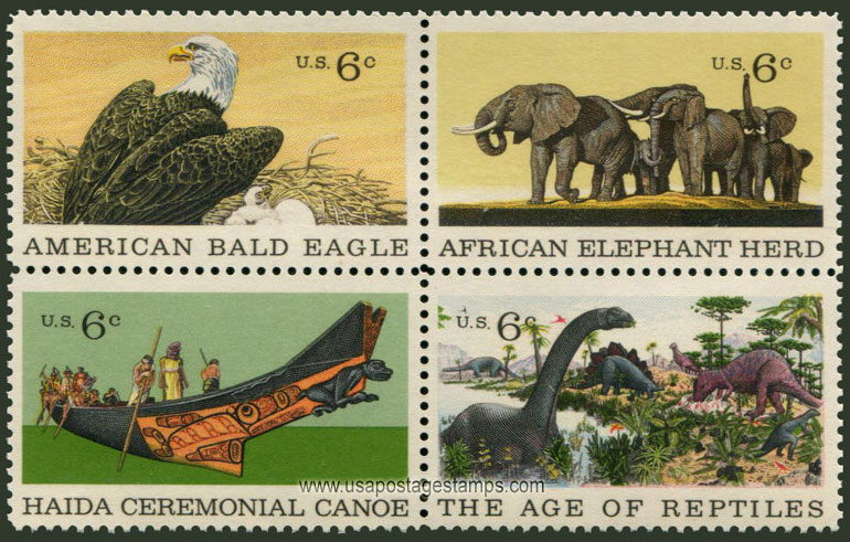 US 1970 Natural History ; Se-tenant 6c.x4 Scott. 1390a