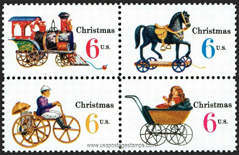 US 1970 Christmas Toys ; Se-tenant 6c.x4 Scott. 1418b