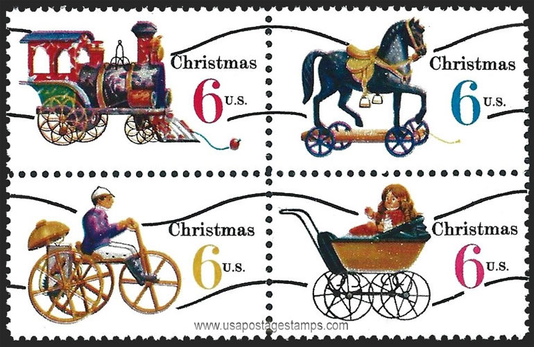 US 1970 Christmas Toys ; Se-tenant 6c.x4 Scott. 1418c