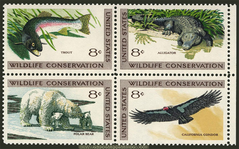 US 1971 Wildlife Conservation ; Se-tenant 8c.x4 Scott. 1430a