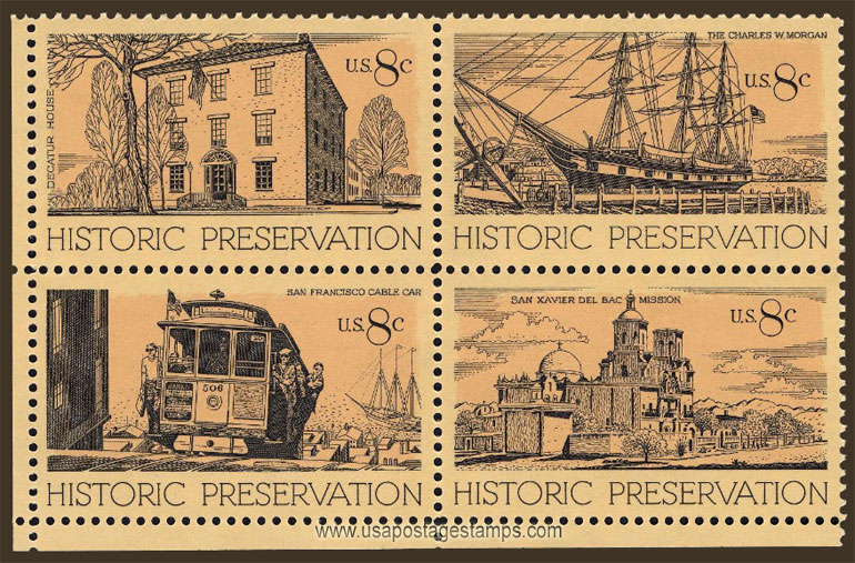 US 1971 Historic Preservation ; Se-tenant 8c.x4 Scott. 1443a