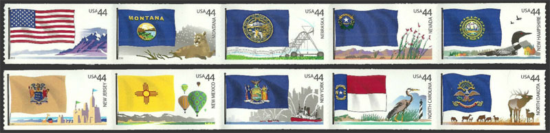 US 2010 Flags of Our Nation ; Se-tenant Coil 44c.x10 Scott 4312b