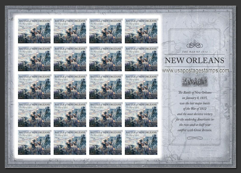 US 2015 Battle of New Orleans ; Imperf. Full Sheet 49c.x20 Scott. 4952MS