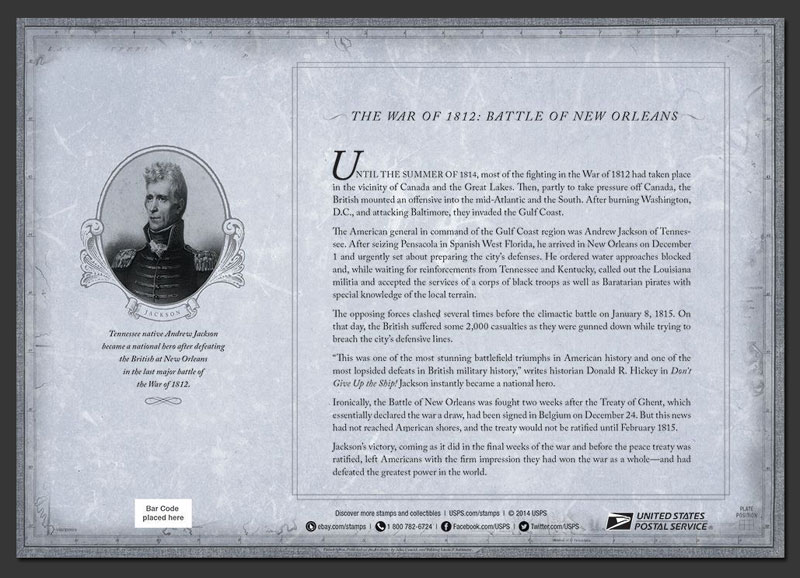 US 2015 Battle of New Orleans ; Imperf. Full Sheet Reverse Scott. 4952aMS