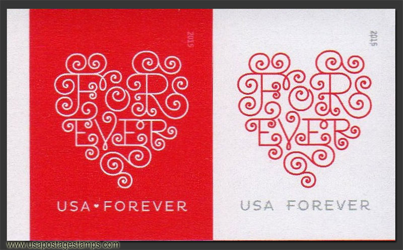 US 2015 Love Series - Lace Hearts ; Imperf. Se-tenant 49c.x2 Scott. 4956b