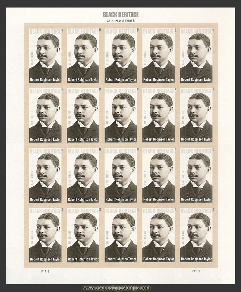 US 2015 Robert Robinson Taylor ; Imperf. Full Sheet 49c.x20 Scott. 4958aMS