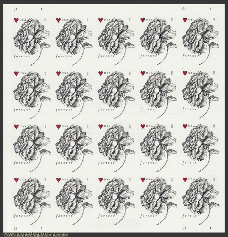 US 2015 Vintage Rose Flowers ; Full Sheet 49c.x20 Scott. 4959MS