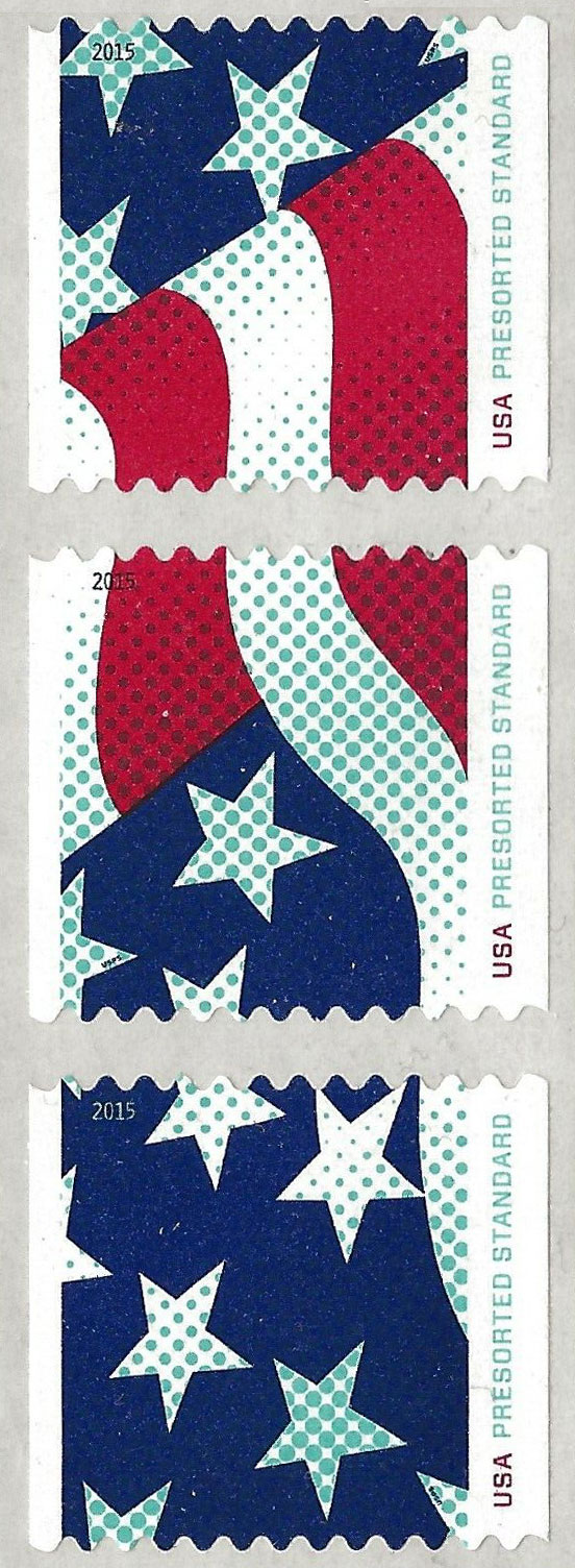 US 2015 Stars & Stripes Presorted Rate ; Se-tenant Coil 10c.x3 Scott. 4963a