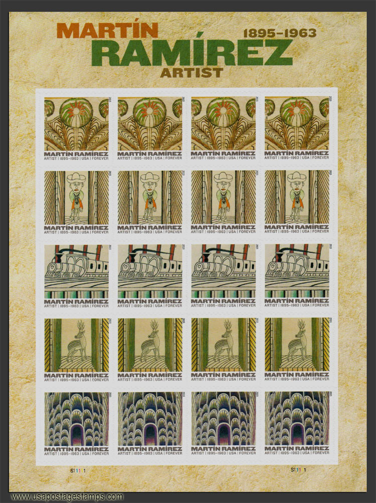 US 2015 Martin Ramirez Arts ; Full Sheet 49c.x20 Scott. 4972MS