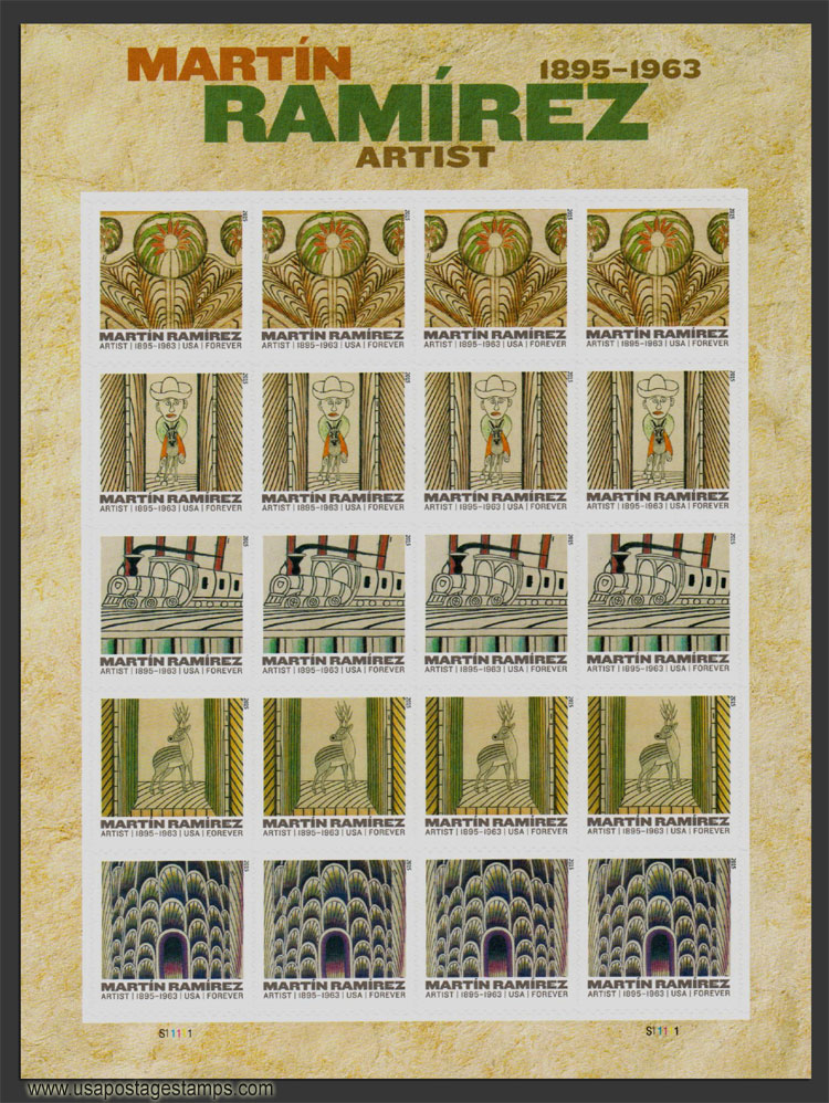 US 2015 Martin Ramirez Arts ; Imperf. Full Sheet 49c.x20 Scott. 4972bMS