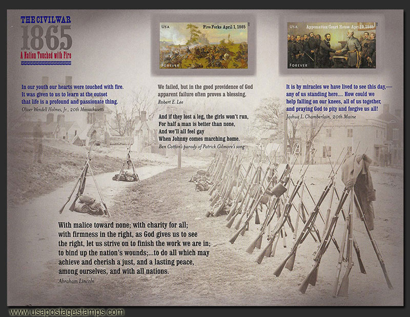 US 2015 Civil War 1865 ; Imperf. Se-tenant 49c.x12 Scott. 4980-4981b
