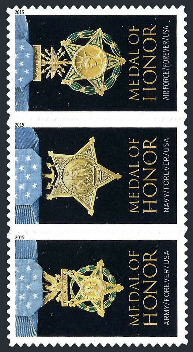 US 2015 Medal of Honor ; Se-tenant 49c.x3 Scott. 4988a