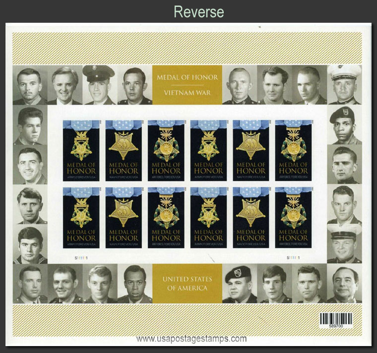 US 2015 Medal of Honor ; Imperf. Souvenir Sheets 49c.x24 Scott. 4988bMS