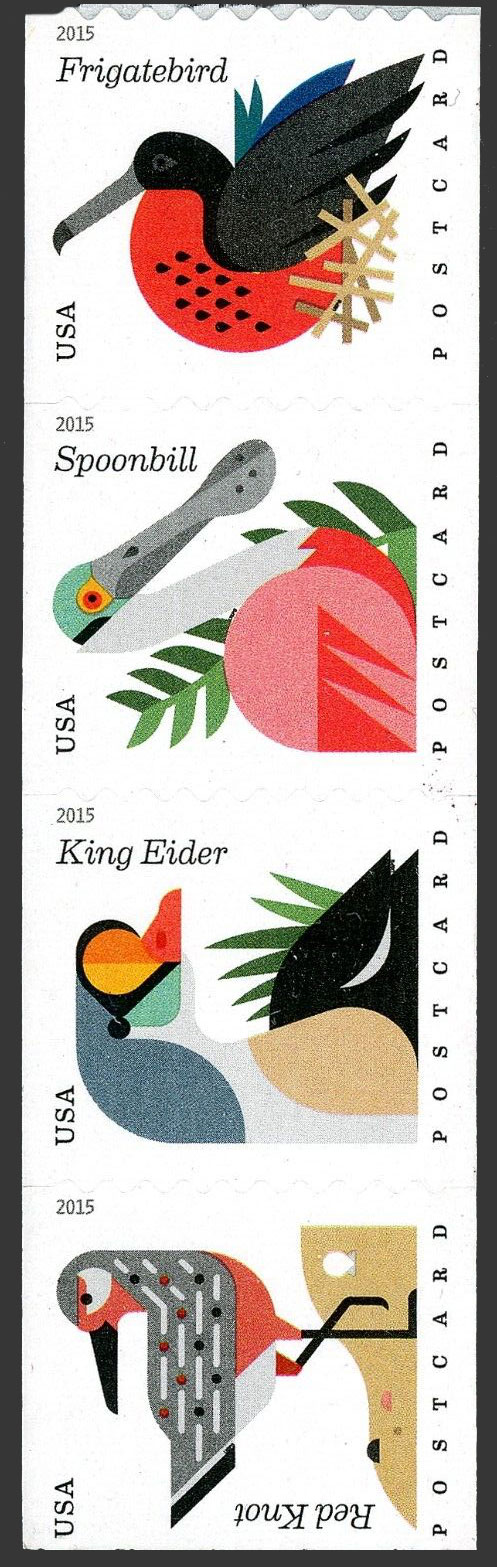US 2015 Coastal Birds ; Coil Se-tenant 35c.x4 Scott. 4998a