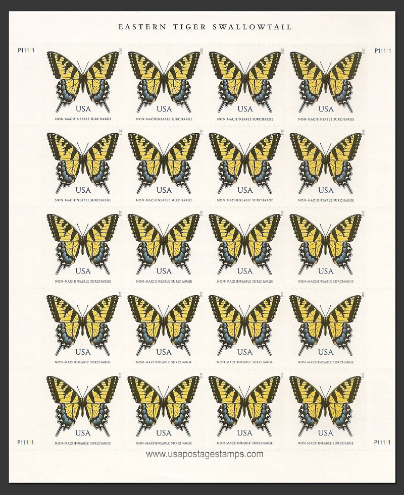 US 2015 Eastern Tiger Swallowtail Butterfly ; Full Sheet 71c.x20 Scott. 4999MS