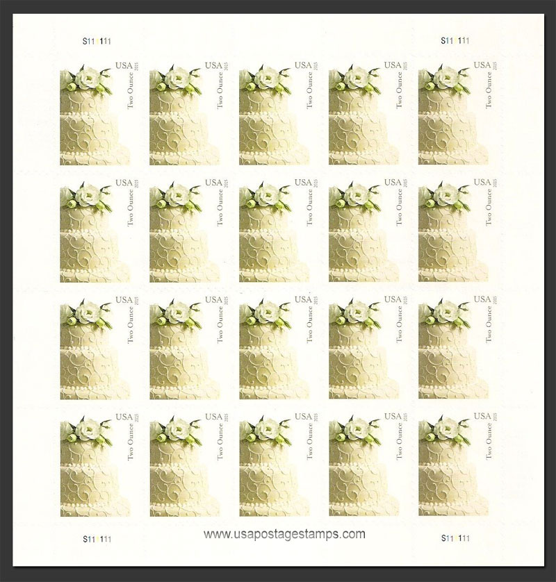 US 2015 Wedding Cake ; Full Sheet 71c.x20 Scott. 5000MS