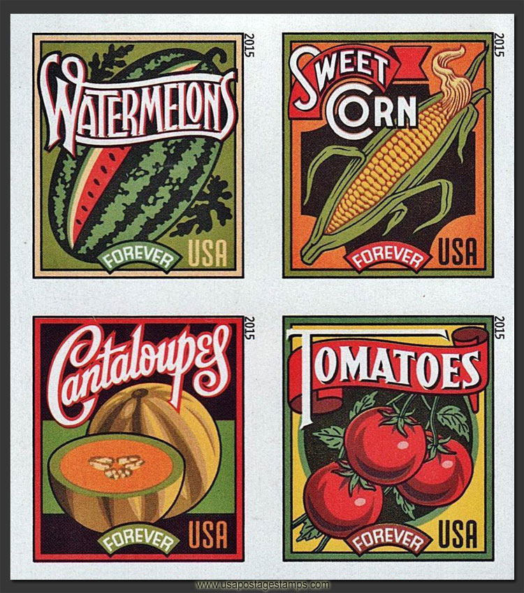US 2015 Summer Harvest ; Imperf.  Se-tenant 49c.x4 Scott. 5007c