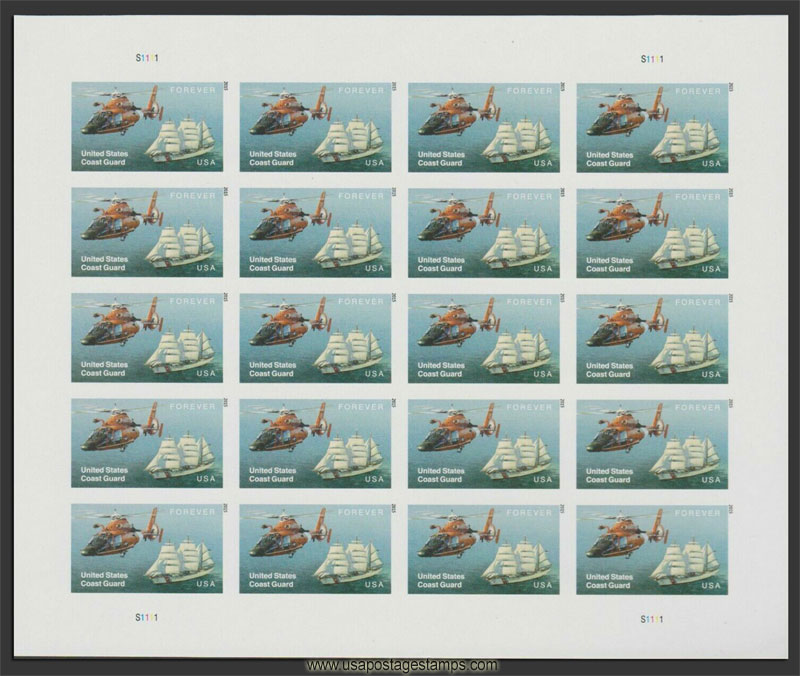 US 2015 U.S. Coast Guard ; Imperf. Full Sheet 49c.x20 Scott. 5008aMS