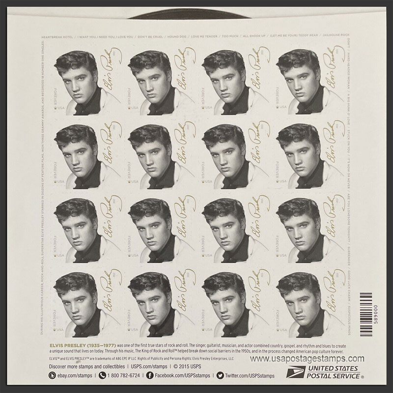 US 2015 Elvis Presley ; Full Sheet 49c.x16 Scott. 5009MS