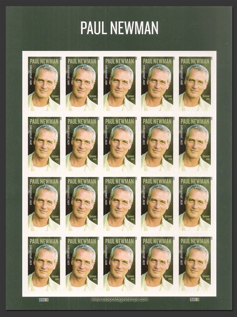 US 2015 Paul Leonard Newman ; Imperf. Full Sheet 49c.x20 Scott. 5020aMS