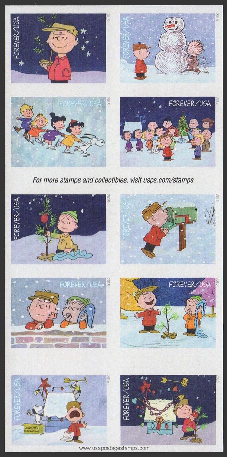 US 2015 Charlie Brown Christmas ; Imperf. Se-tenant 47c.x10 Scott. 5030c
