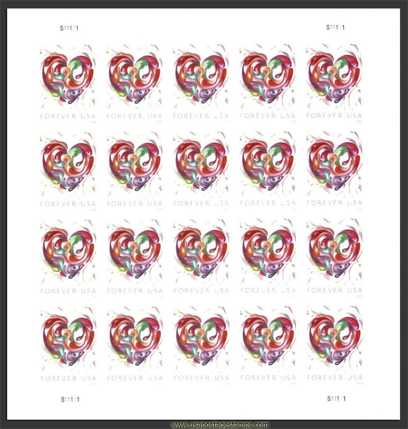 US 2016 Love : Quilled Paper Heart ; Full Sheet 49c.x20 Scott. 5036MS
