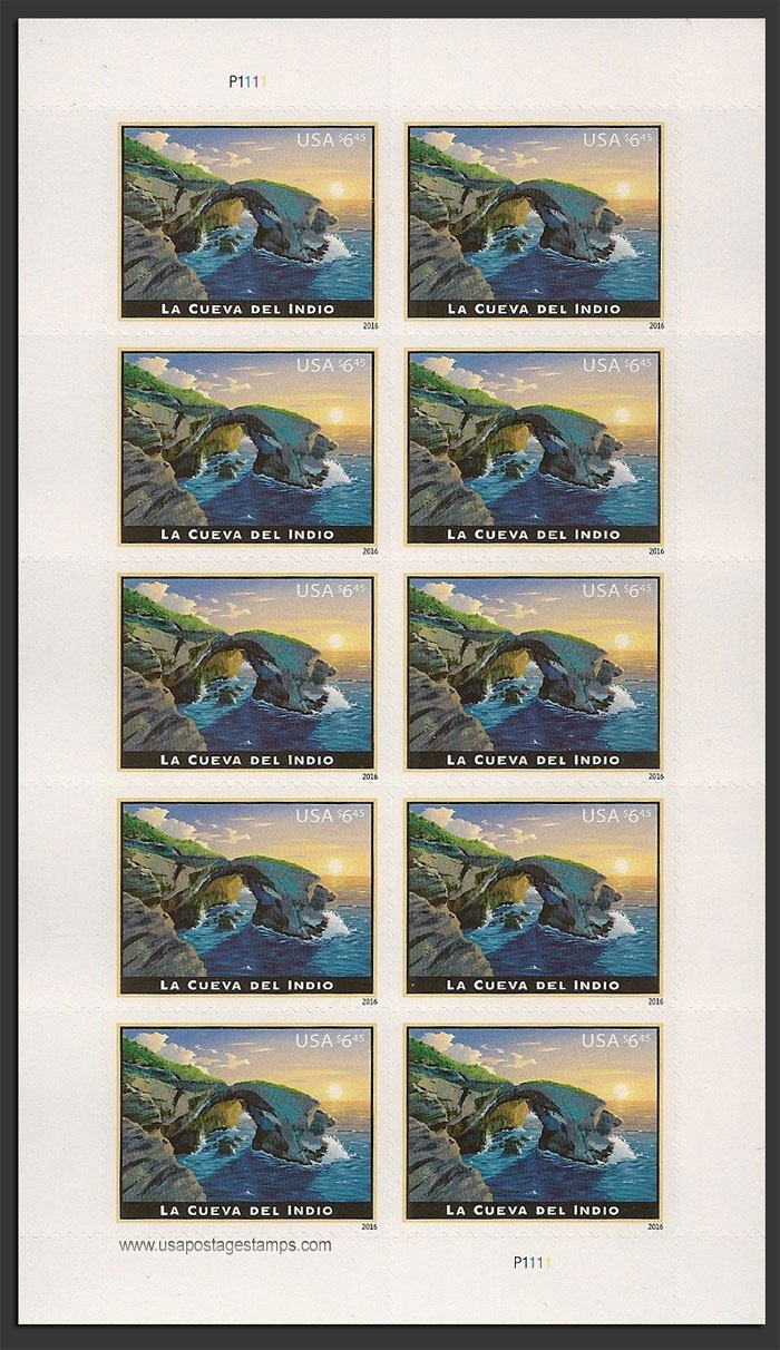 US 2016 La Cueva del Indio ; Mini Sheet $6.45x10 Scott. 5040MS