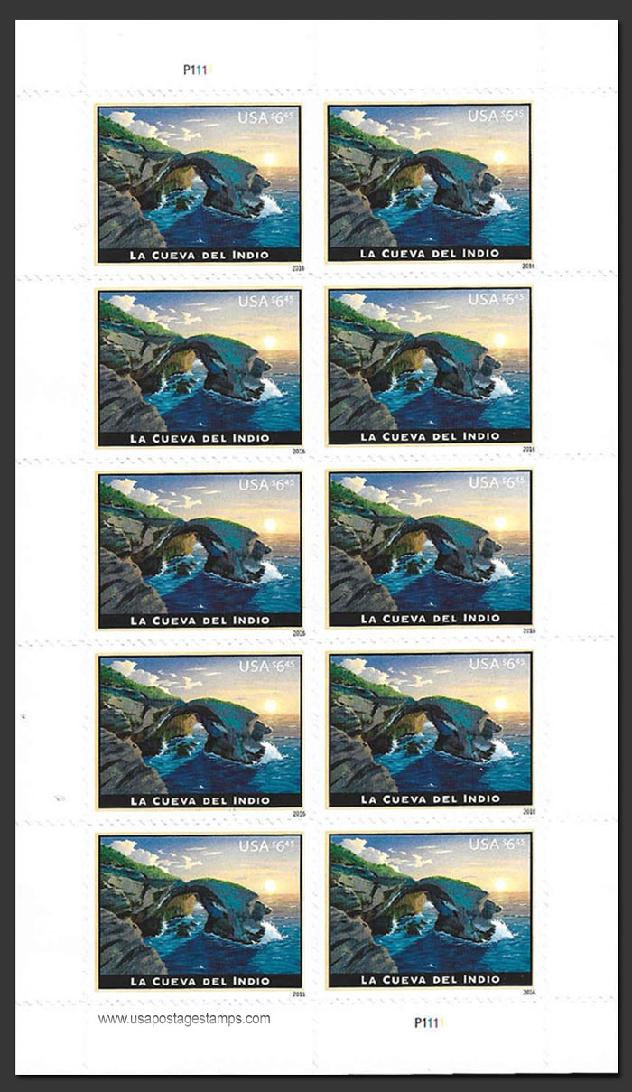 US 2016 La Cueva del Indio ; Imperf. Mini Sheet $6.45x10 Scott. 5040aMS